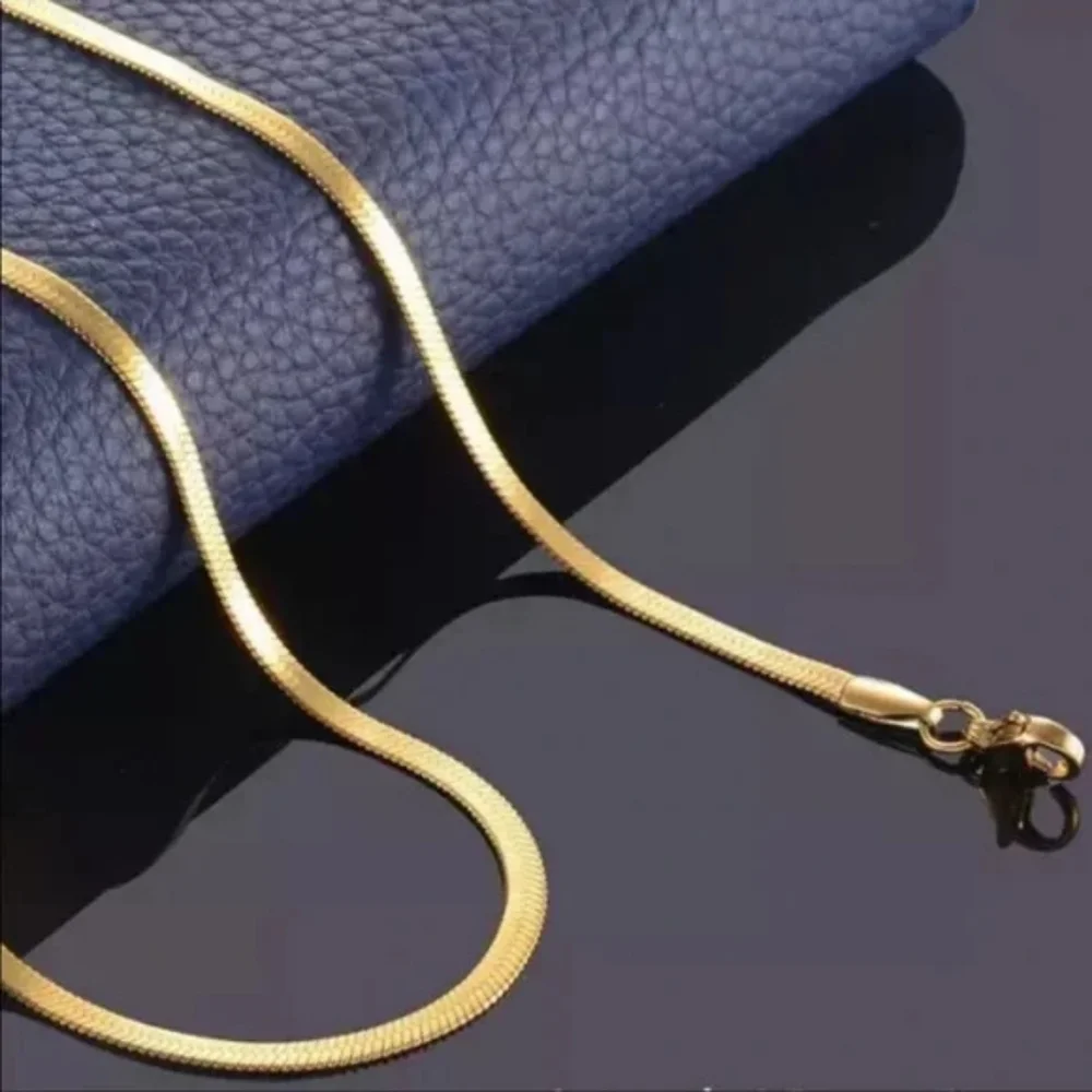 NWT NEW GOLD HERRINGBONE CLAVICLE FLAT CHAIN NECKLACE - Picture 3 of 3